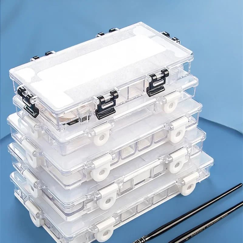 24/36/50 Grid Plastic Portable Watercolor Box with Large Capacity Independent Square Multi-functional Pigment Moisturizing Box