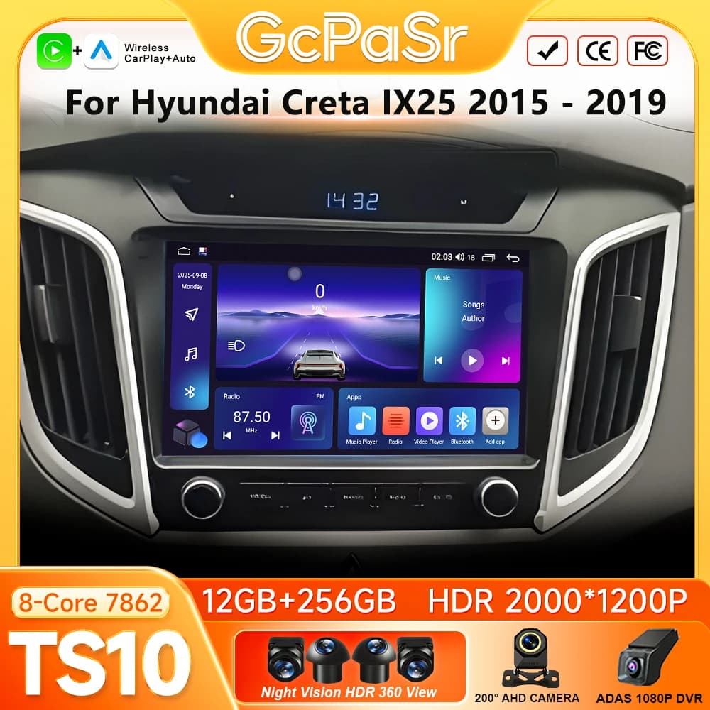 For Hyundai Creta IX25 2015 - 2019 Car Radio Carplay GPS Navigation Android Auto Android 16 Multimedia Player WiFi No 2din Video