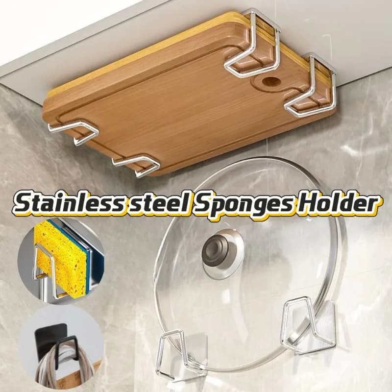 1-10pcs Kitchen Stainless Steel Sponge Holder Sink Self Adhesive Drain Drying Rack Household Wall Hooks Kitchen Accessories
