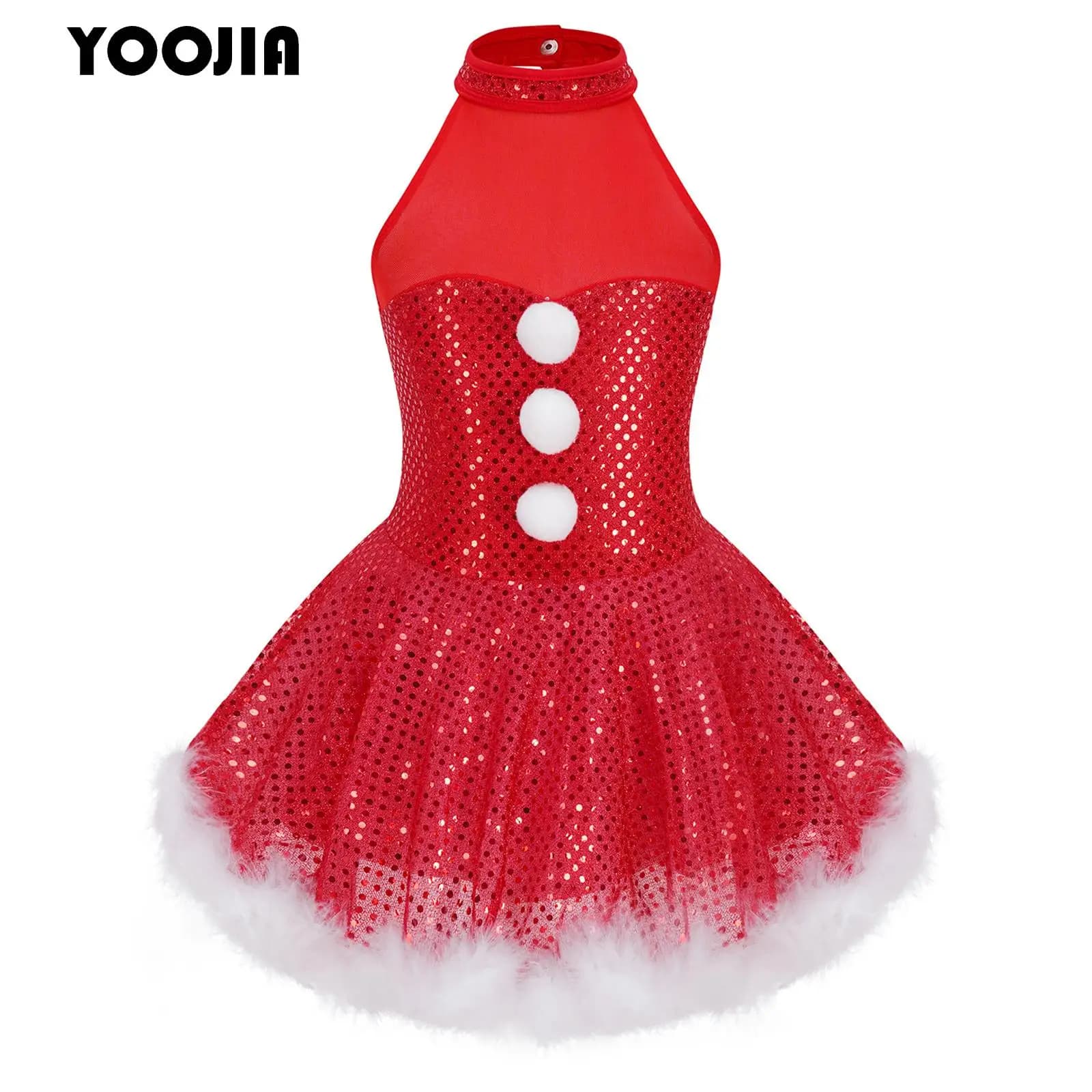 Santa Claus costume for girls, snowman, glossy sequins, American neckline, tutu dress, ballet, dance, body, ice skating, rotating dress