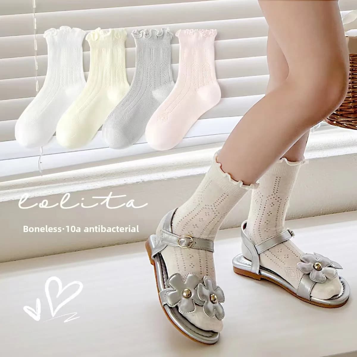 4 Pairs Summer Girls Socks Sweet Princess Breathable Solid Color Seamless Candy Color