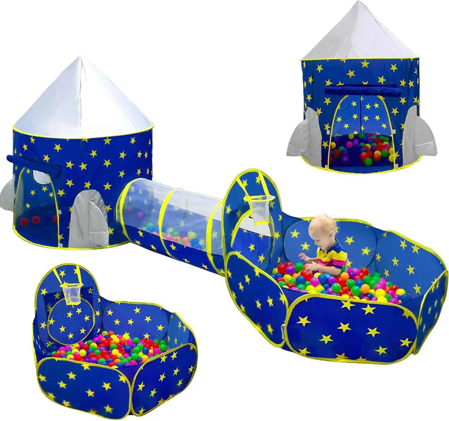 Tenda da gioco per bambini da 3 pezzi per ragazzi con pozzo di palline, tunnel per gattonare, tende da principessa per i più piccoli, giocattoli per casetta da gioco Baby Space World, ragazzi Indo