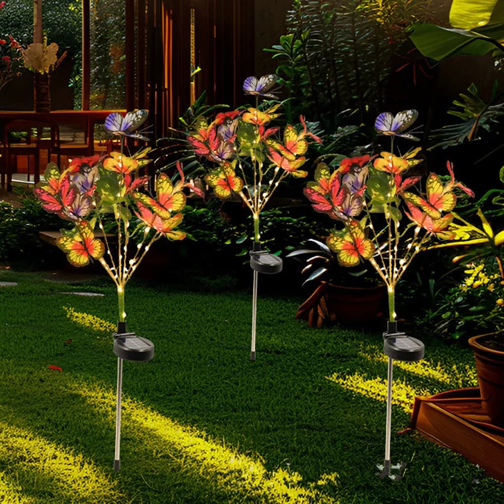 Lampada Solare LED a Forma di Farfalla e Fiore, Luce da Giardino Impermeabile per Esterni, Decorazione Natalizia per Casa