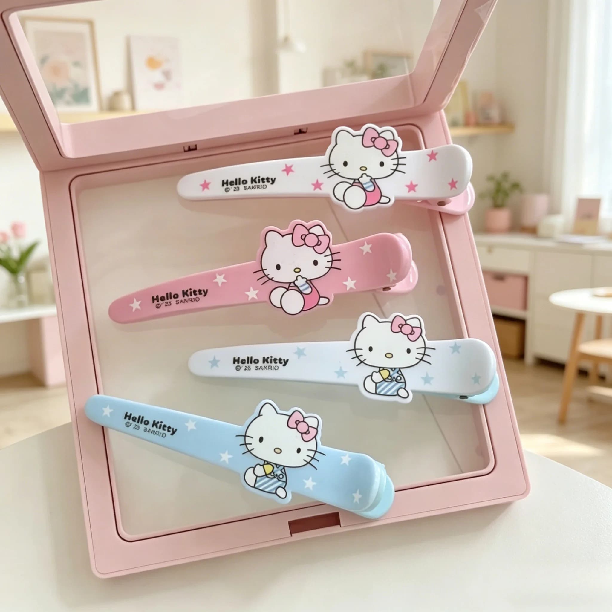 Fermaglio per capelli a forma di gatto KT blu latte con naso a punta, fermaglio laterale per frangia a forma di cuore, accessori decorativi per capelli a forma di cartone animato per studentesse