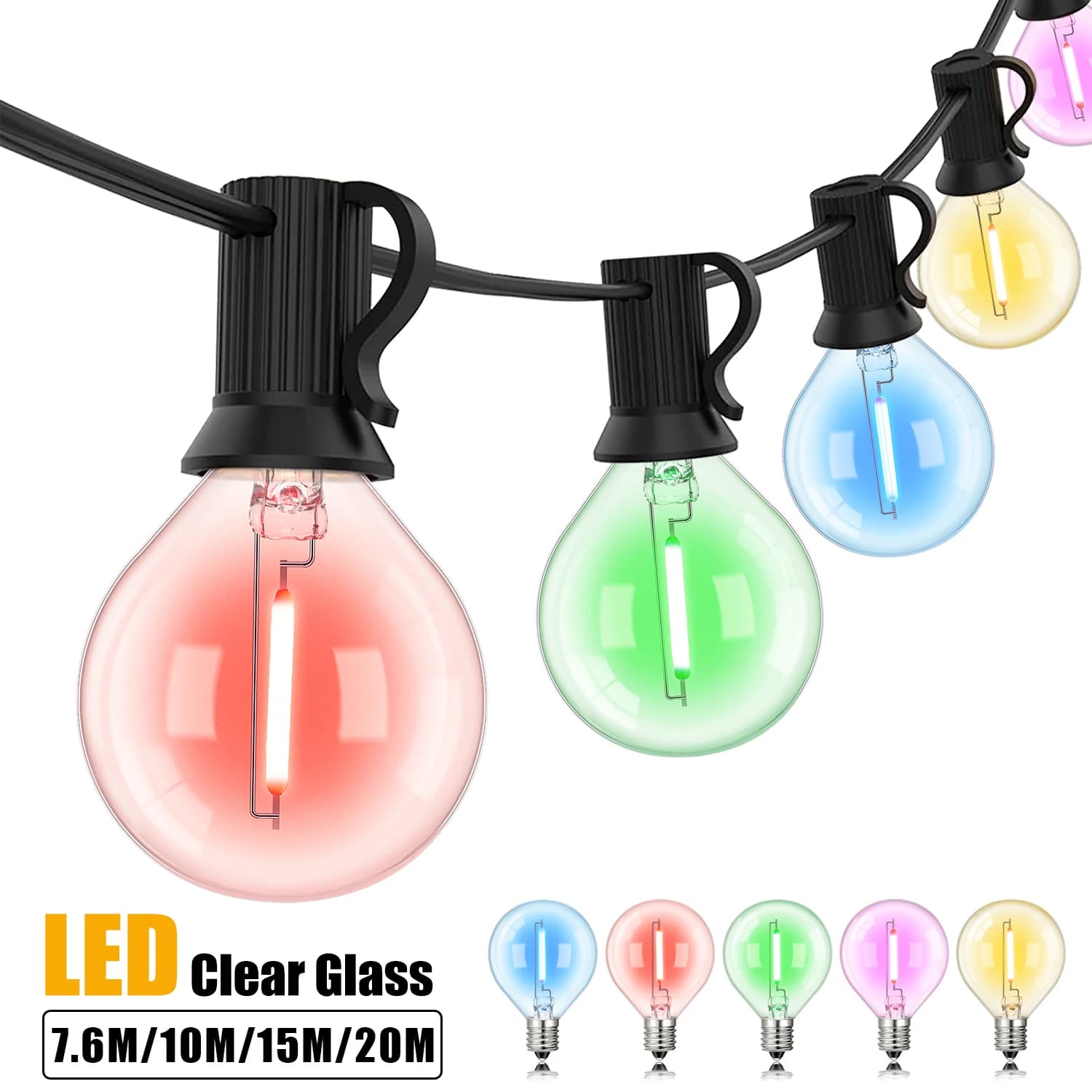 Grensk Outdoor Party G40 RGB Luci della stringa 25ft 50ft 65ft E12 Presa 110V Dimmerabile Decorazione impermeabile Catena luminosa a sospensione colorata