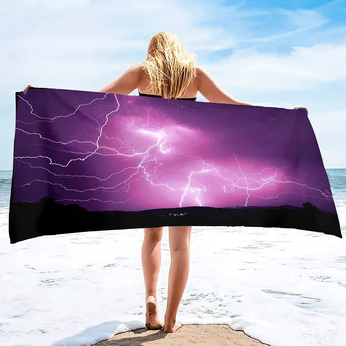 Asciugamano da spiaggia oversize, stampa illuminante Extra Large Large Pool Swim Travel Asciugamano morbido Coperta da campeggio Cruise Lounge Chair Cover regalo