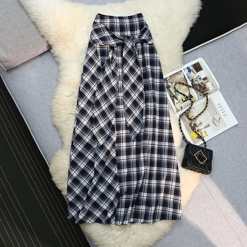 Seoulish Fashion Black White Plaid Long Skirt Women Summer High Waist Slim Retro Elegant Casual Skirt