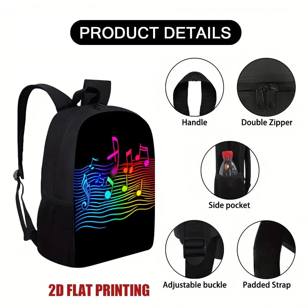 Backpack with musical symbol / violin key pattern, 1 piece - light design with zipper, suitable for schools, university
