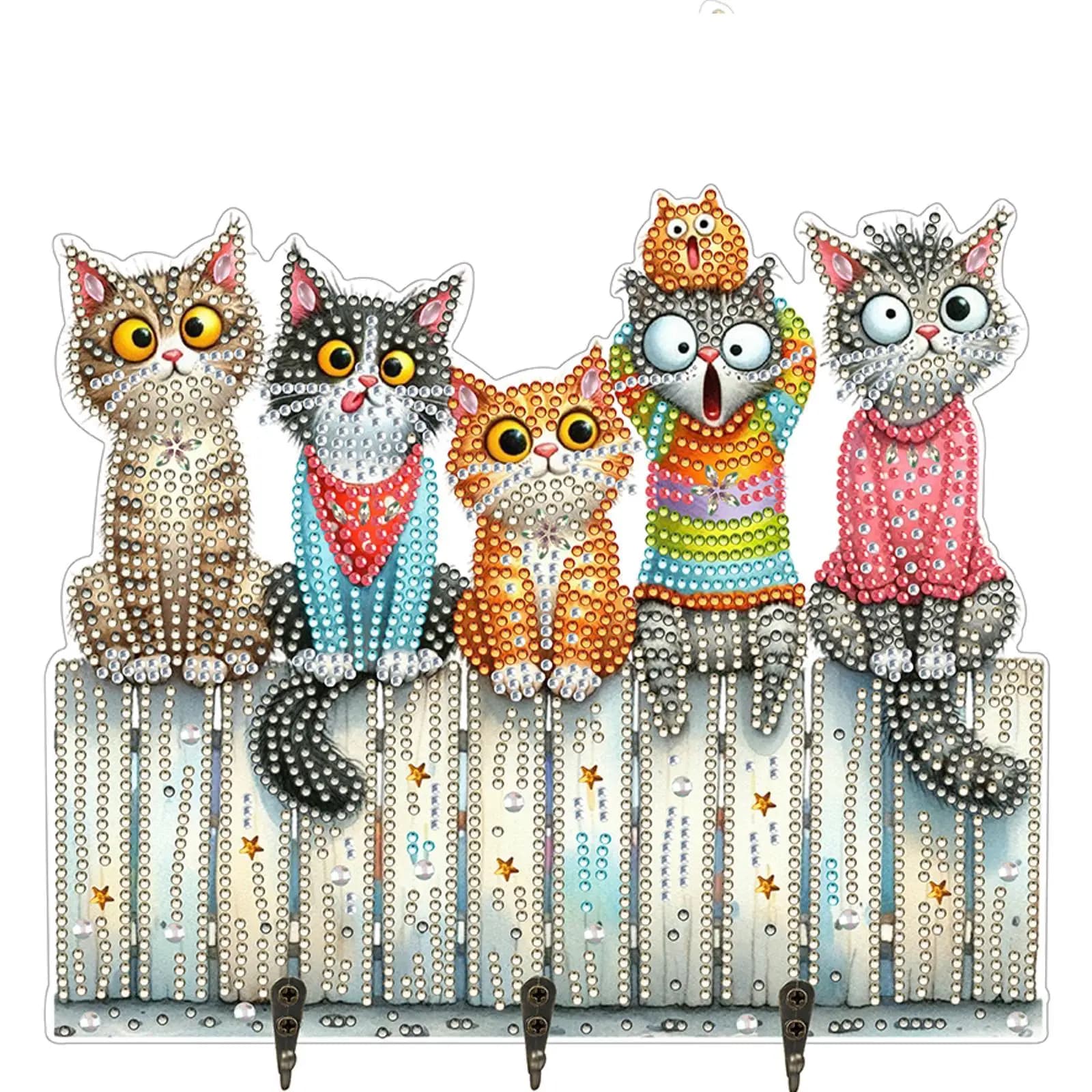 Kit per Diamond Art 2D per Adulti, Gattino Divertente, Portachiavi Fai-da-Te con 3 Ganci per Appendere Chiavi e Borse