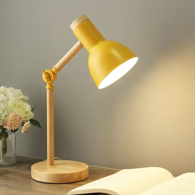 Lampada da Tavolo in Legno Stile Nordico, Luce LED da Scrivania con Braccio Orientabile, Lampada da Lettura Salva-Vista per Camera da Letto, Soggiorno, Studio, Ufficio Domestico
