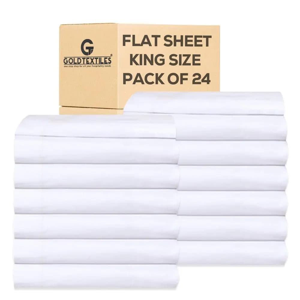Flat Sheet only Pack of 24 Bulk 90 x 110 Inches White Polycotton T200 Percale Weave Top Bed Sheet for Home Bedding, Hospital, H
