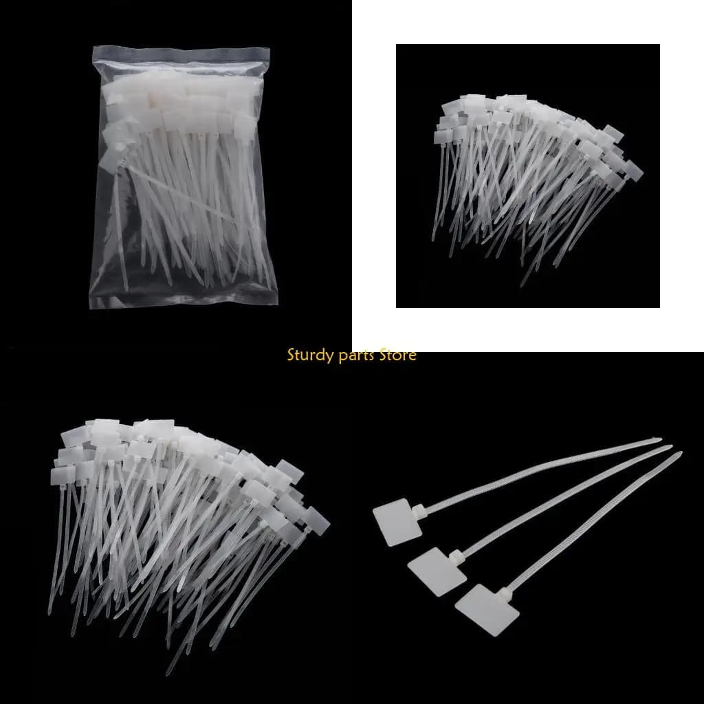 97QC 100 pz. Etichette in plastica bianca con contrassegni in nylon, etichette adesive, fascette per cavi, 2x11