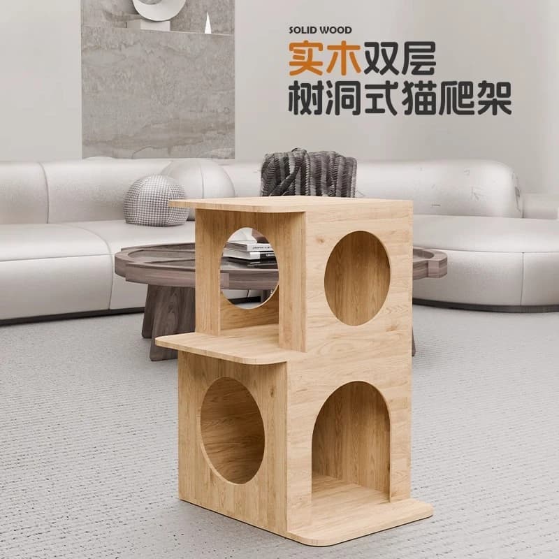 Pet in legno massello a doppio strato nido per gatti piattaforma di salto telaio per arrampicata per gatti giocattolo integrato telaio per gatti per uso domestico foro per albero universale