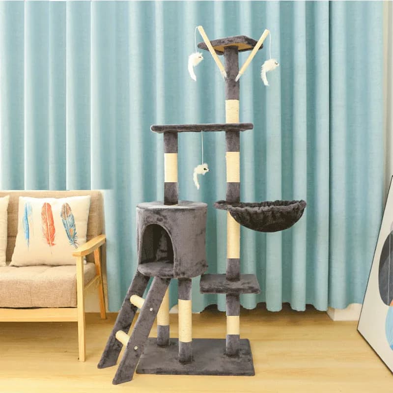 Torre per Gatti Moderna con Scratcher e Sabbiera, Grande Scala, Accessori per Animali Domestici