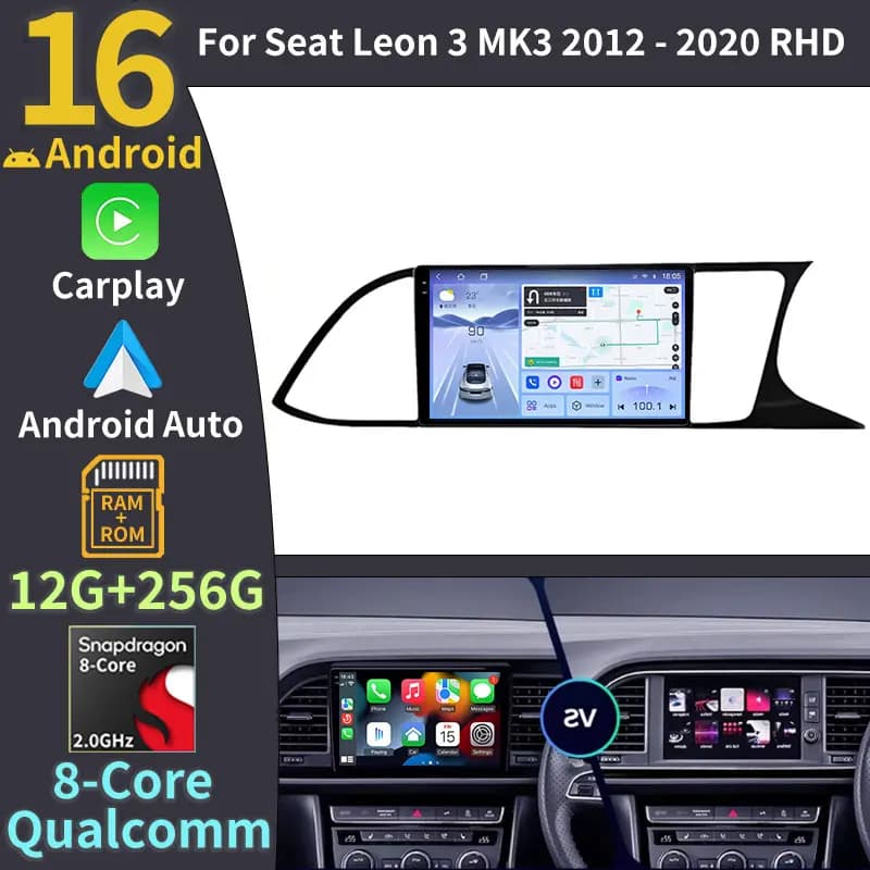 Android 16 For Seat Leon 3 MK3 MK 3 2012 2013 - 2020 RHD Multimedia Stereo GPS Head Unit Navigation Auto Radio Dash Cam No 2din