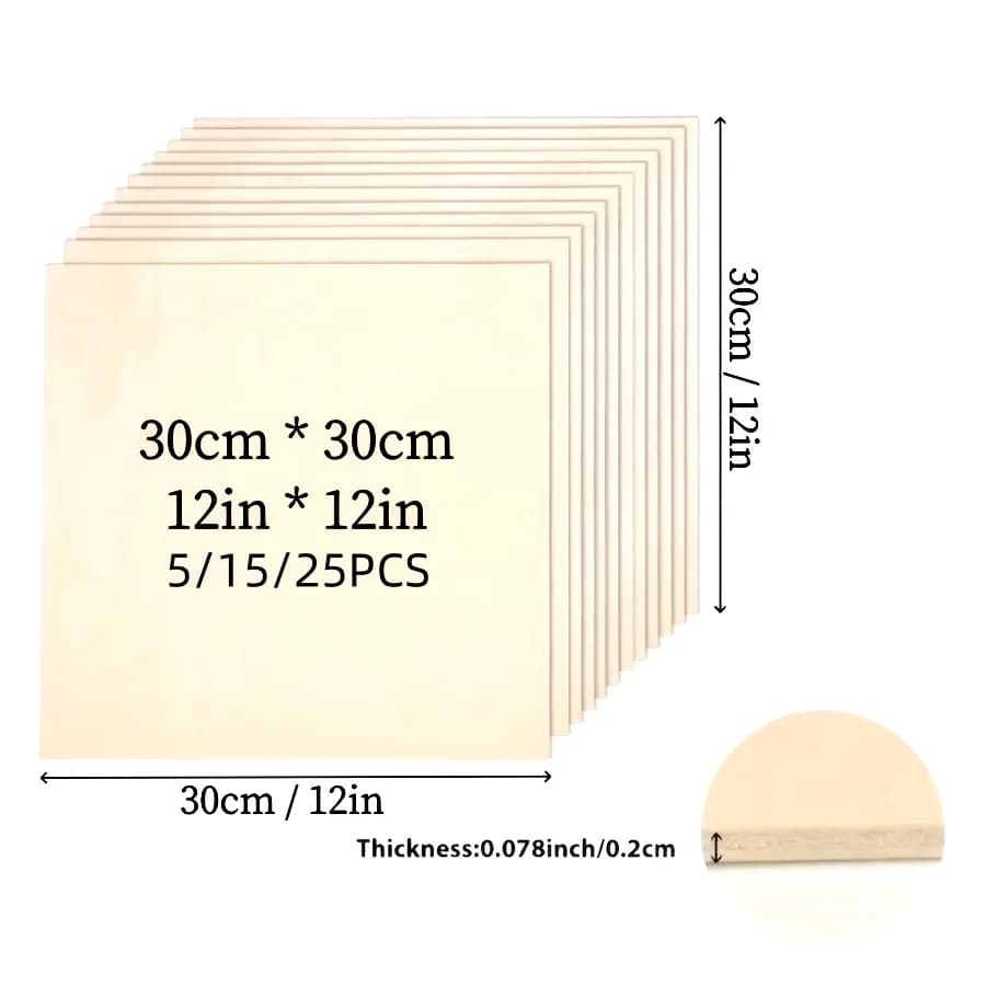 12x12 inch craft wooden board made of 2mm thick plywood with a smooth surface. The square wooden board is used for laser cutting