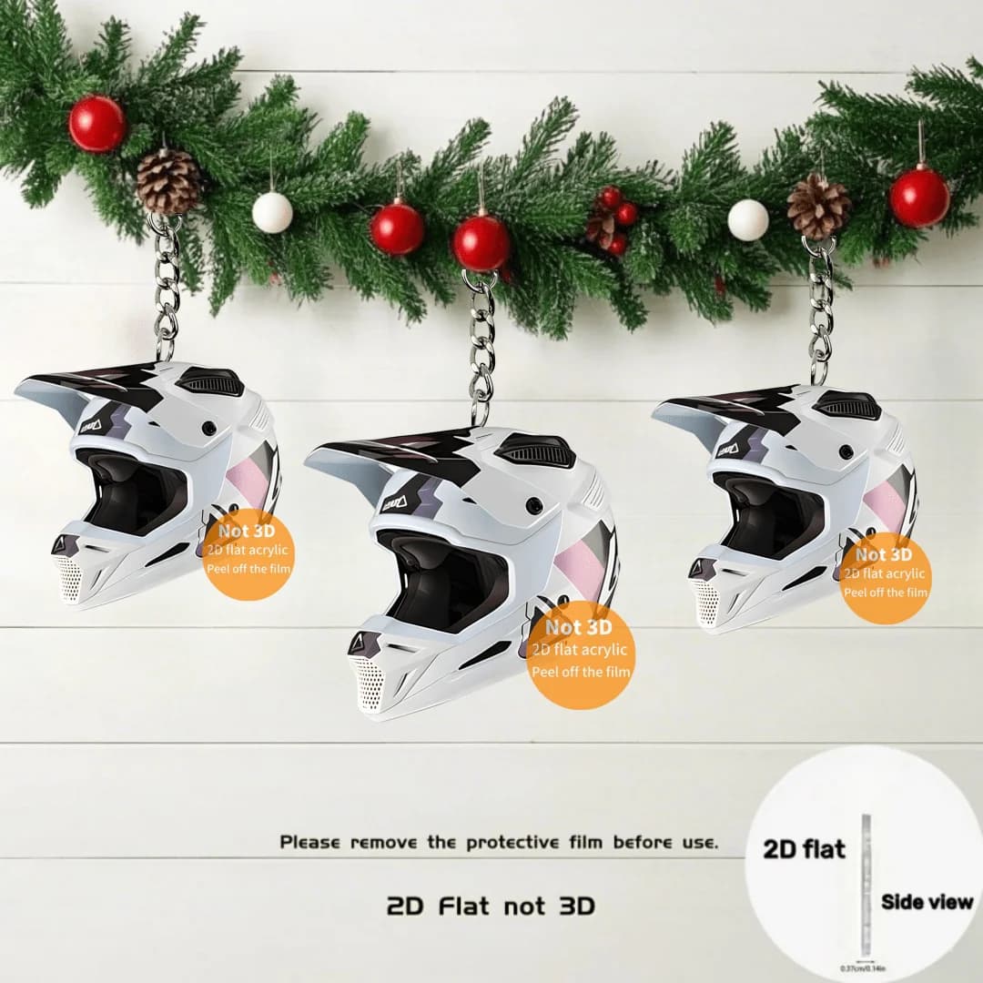 Portachiavi con Ciondolo a Forma di Casco da Moto Bianco, Ornamento Acrilico Piatto 2D, Decorazione da Appendere per Auto, Borse, Regalo per Feste e Casa