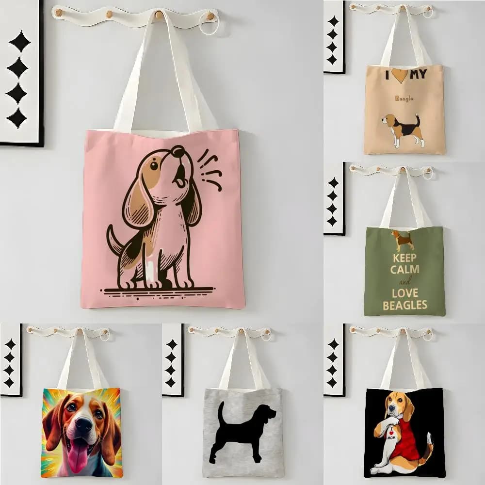 MEME Stylish Beagle animal design Storage Bags Casual Portable Shoulder Bag Lightweight Shopping Bag Reusable Linen Bag