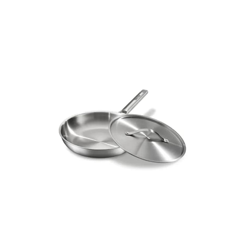 Padella in Acciaio Inox da 12 Pollici, Completamente Rivestita in Acciaio Inox Tri-Ply per un Riscaldamento Uniforme, Finitura Spazzolata, Lavabile in Lavastoviglie