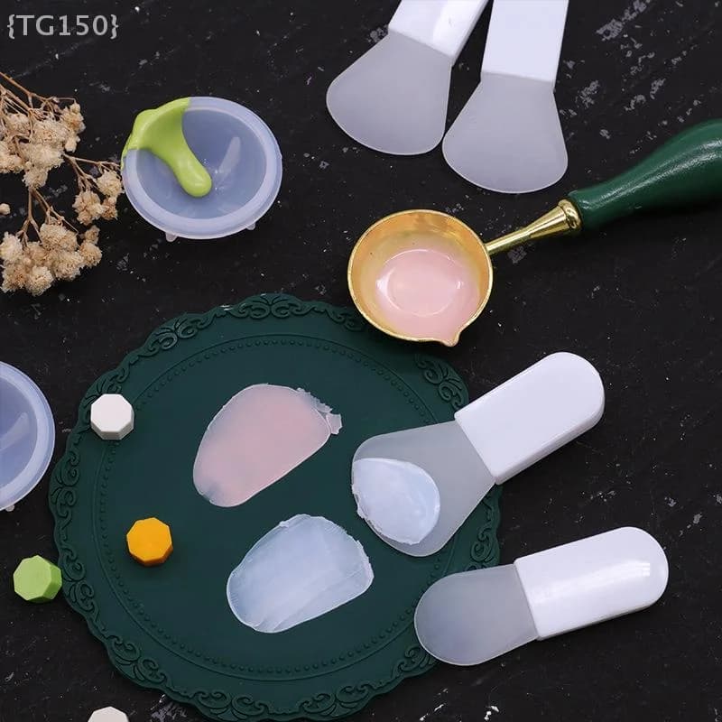 Set di strumenti per la pulizia del timbro di cera con sigillo in silicone - Raschietto e cucchiaio per mescolare la miscelazione colorare Accessori artigianali per candele fai-da-te