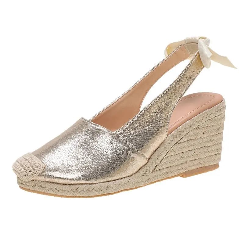 Moda donna zeppe sandali estate nuovo tacco alto fiocco scarpe fatte a mano benda punta chiusa pantofole di grandi dimensioni spiaggia TDL-J26GD 2024