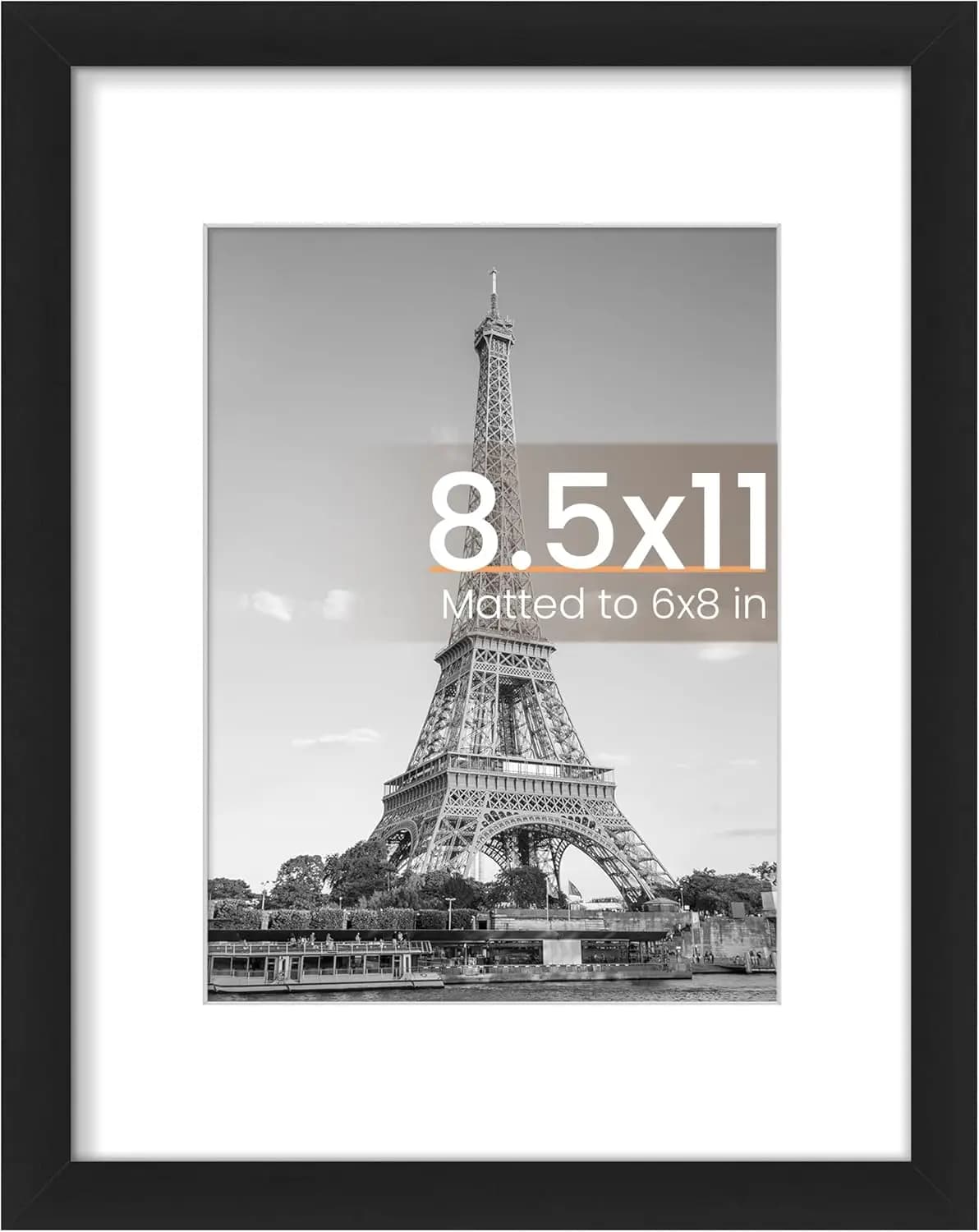 8.5 frame for 11, 6x8 image display with mat or 8,5 x 11 without, photo frames to hang on the wall, black, 1 pack