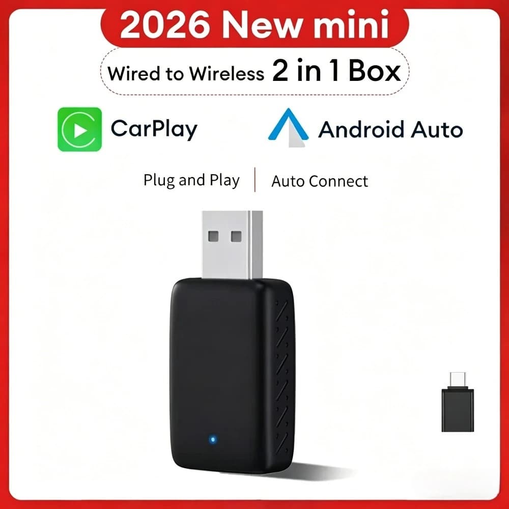 Adattatore Wireless 2 in 1 per Carplay e Android Auto, Mini Box Intelligente Plug and Play per Volvo, Benz, Cadillac, Jeep, Lexus, Buick, VW