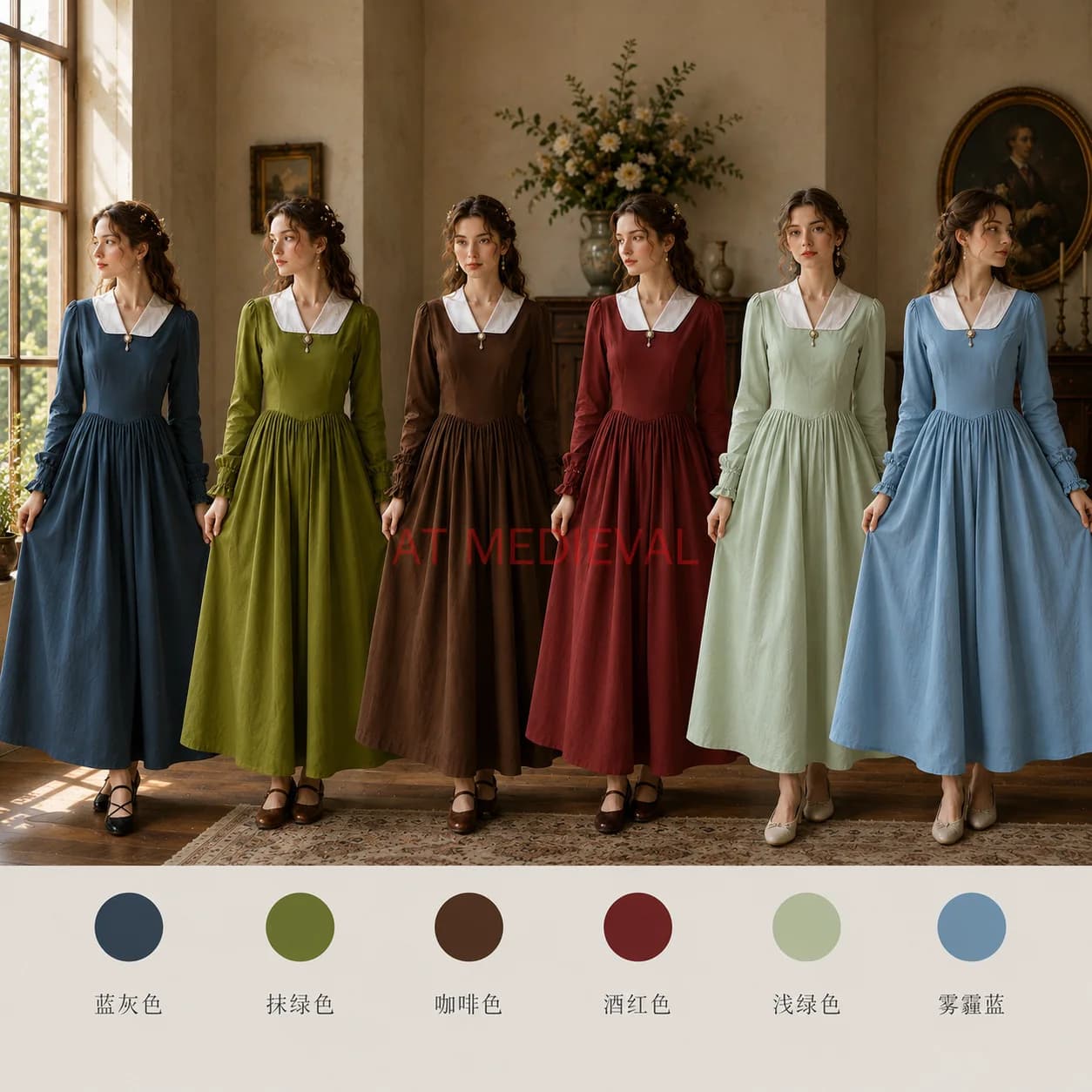 Vintage Victorian Day dress Colonial Clothes for Women Pioneer Costume Modest Prairie Colonial Civil War Dress