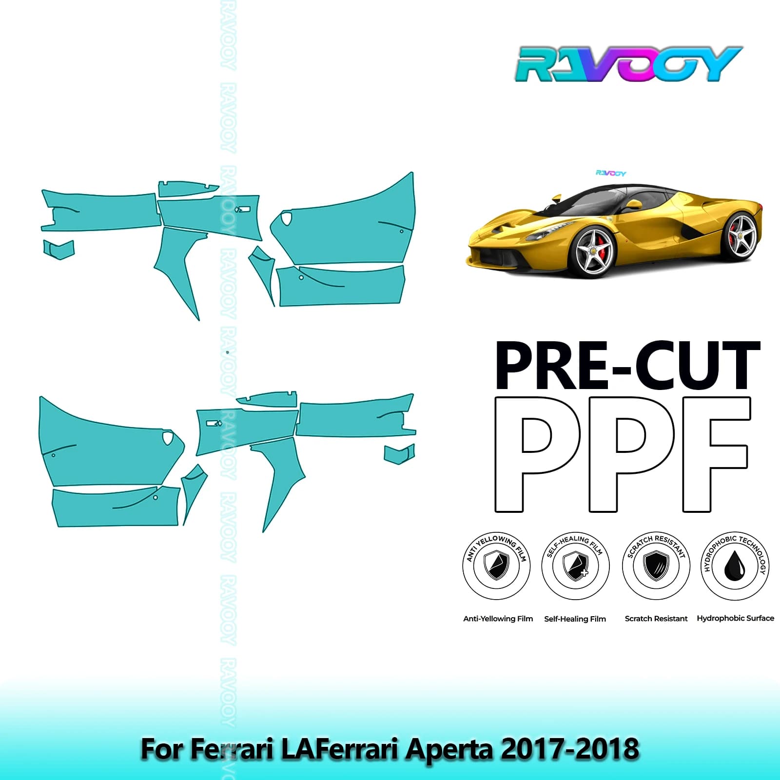 For Ferrari LAFerrari Open 2017-2018 8.5mil Transparent Opaco Pre-Cut PPF Door and Kit Pillar A/B Protection Film TPU Set