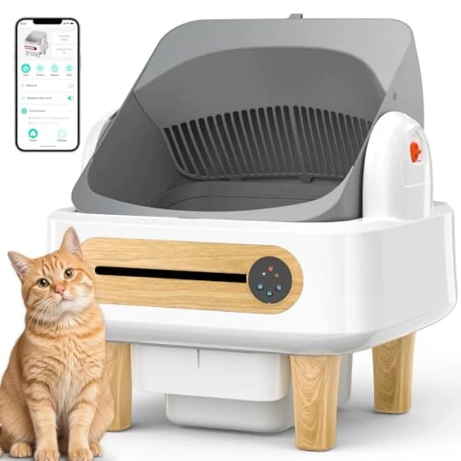 Lettiera Automatica per Gatti con Pulizia Automatica, Robot per Gatti di Taglia Grande, Controllo Tramite App, Ultra-Silenziosa, Durevole, Effetto Legno