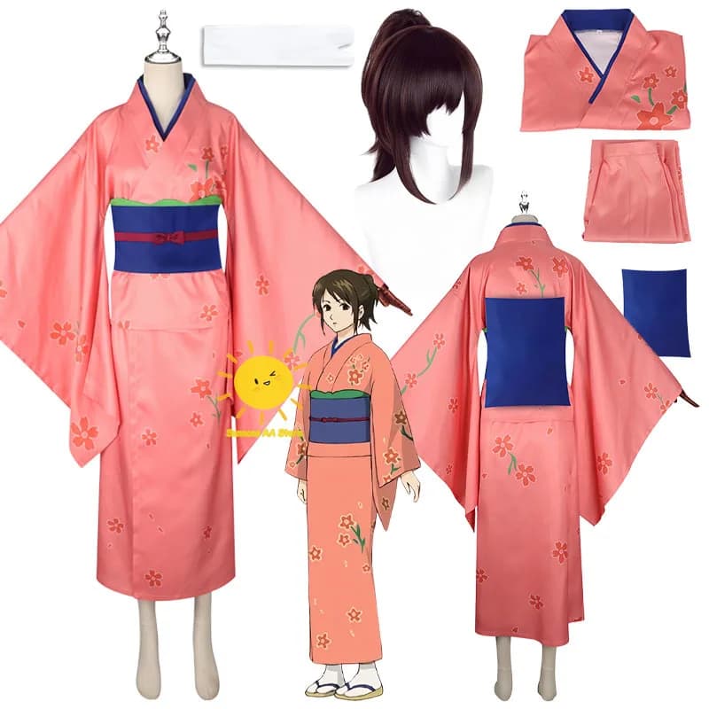 Costumi Cosplay Anime GINTAMA, Abito Shimura Tae con Top, Gonna, Corsetto, Calze, Parrucca, per Halloween e Carnevale, per Adulti e Uomini