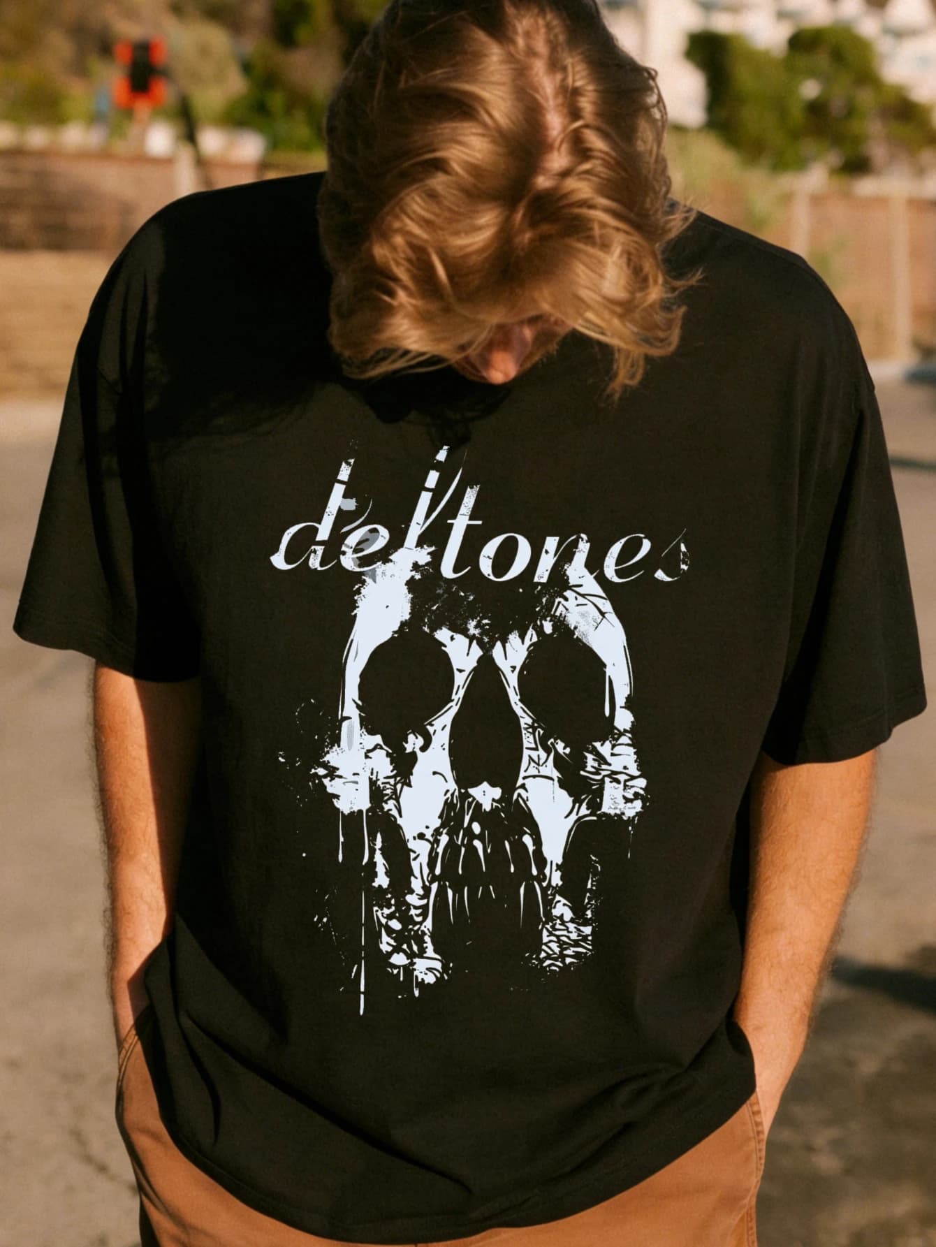 Men's Summer Casual T-shirt in Oversize Cotton with Deftones Skull graphics