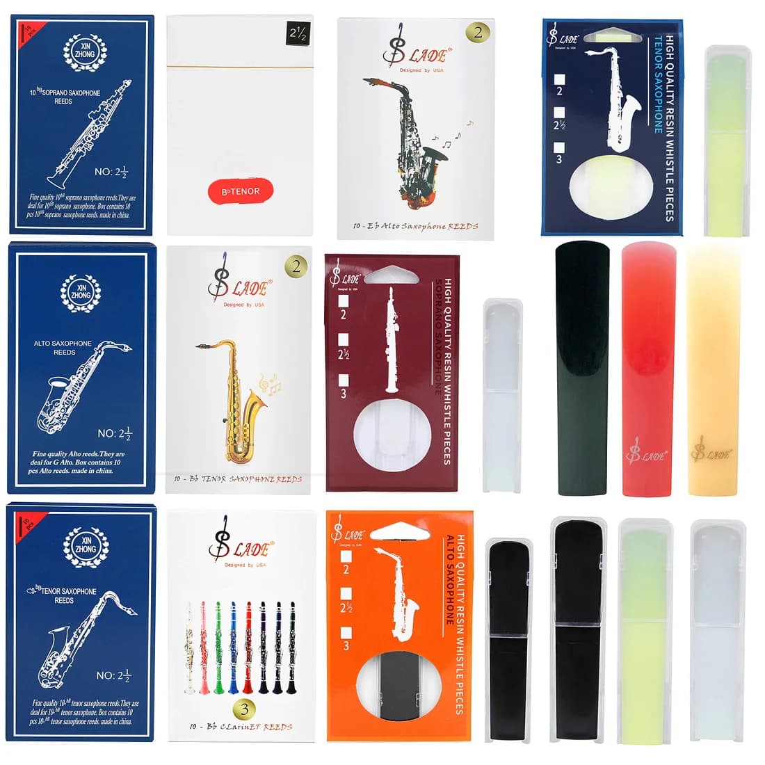 SLADE Saxophone Reeds Resin Clarinet Reeds Strength 2 2.5 3 for Alto/Soprano/Tenor Sax Clarinet Woodwind Instrument Parts