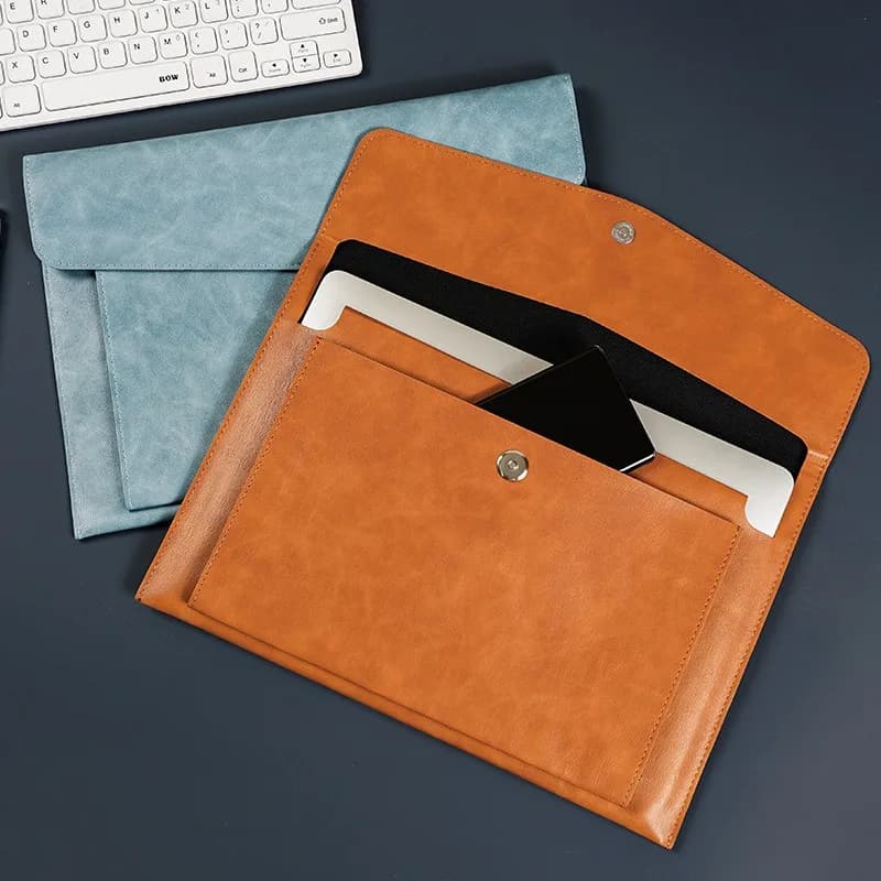 A4 Leather Document Bag Storage Bag Large Capacity Double-layer File Folder Business Official Briefcase