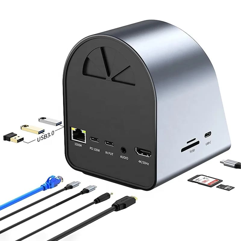 Hub docking station multiporta USB C tipo C tipo C 10 in 1 con supporto di ricarica wireless USB 3.0 Gigabit Ethernet PD 4K HD