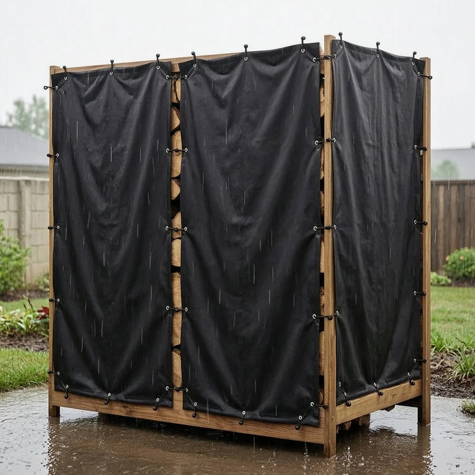 2 Pieces Curtain with Eyelets Heavy-Duty Firewood Rack Cover with Zippers Log Rack Cover with Storage Bag Windproof Breathable