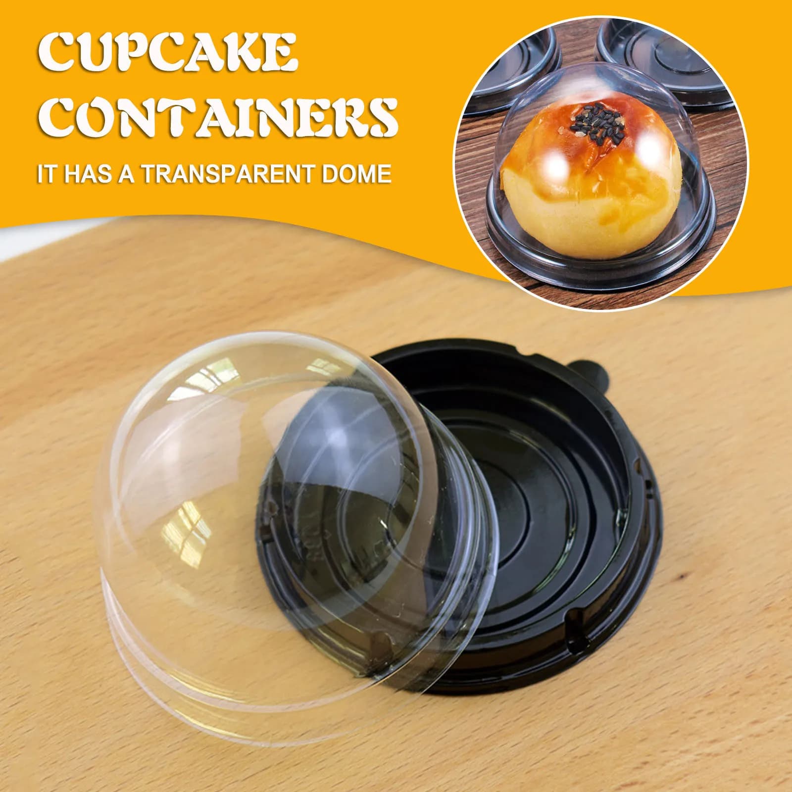 Cake Box Container Holder Round Plastic Transparent Dome 50pcs Baking Packaging Cupcake Mooncake Egg Yolk Puff Dessert Storage