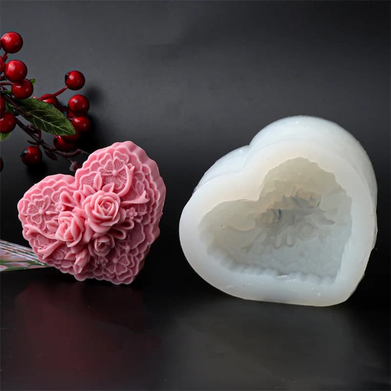 Stampo in Silicone 3D a Forma di Cuore e Rosa per Sapone, Strumento Fai-da-Te per Candele, Stampo per Cioccolato e Gelato, Decorazione Perfetta per San Valentino