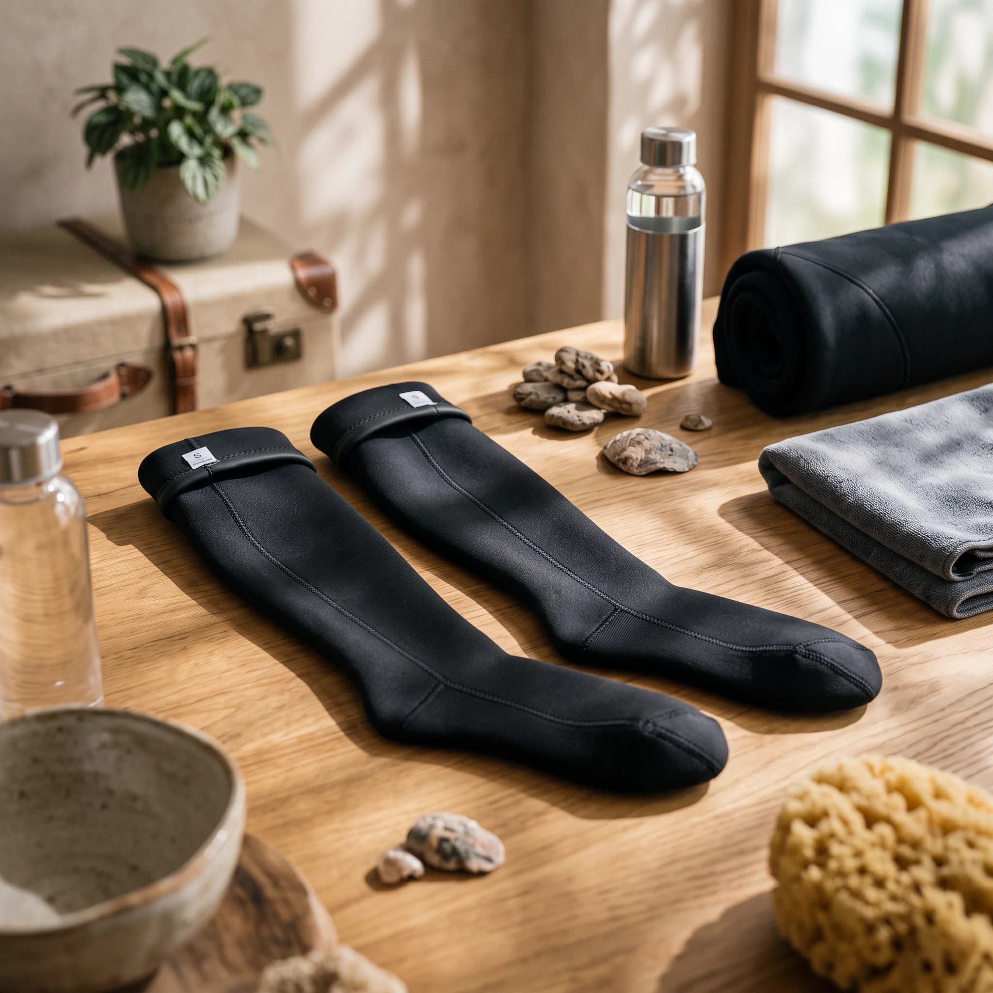 Knee-High Diving Socks 3mm Diving Socks with Rubberized Coating Streamlined Abrasion-Resistant for Divers, Snorkeling