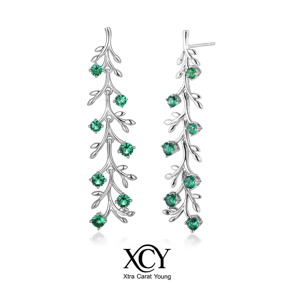 Orecchini Pendenti XCY 50MM con Smeraldi Coltivati in Laboratorio, in Argento Sterling a Forma di Ramo, Eleganti Orecchini Pendenti per Matrimoni e Feste, Gioielli da Donna