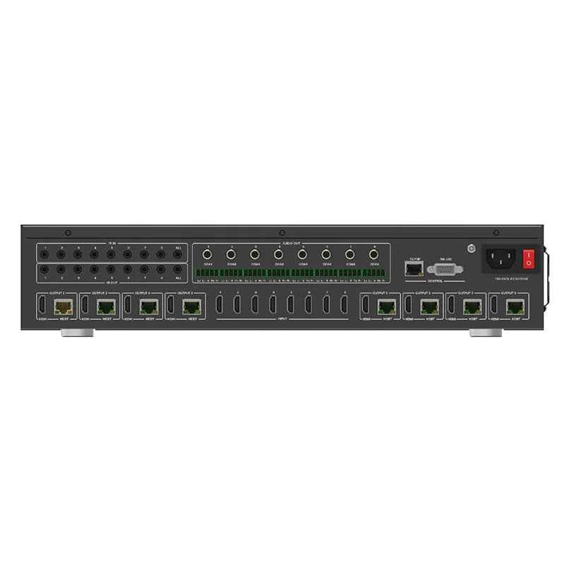 HDMI matrix 8x8 4K60Hz 4:4:4 2026 with HDBaseT extension 150m via Cat5e/6/7 cable, IR support RS-232 LAN Web GUI HDMI 2.0 HDCP 2.2