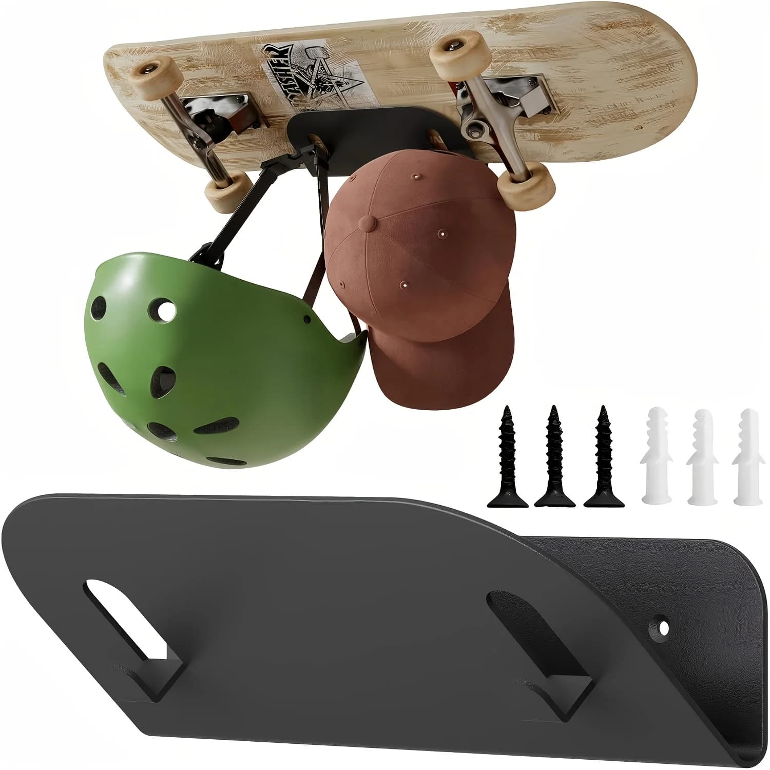 Wall Mount Holder for Skateboard/Snowboard/Longboard, Skate Deck Wall Mount Fit for Scooters/Skis Wall Hanger Display