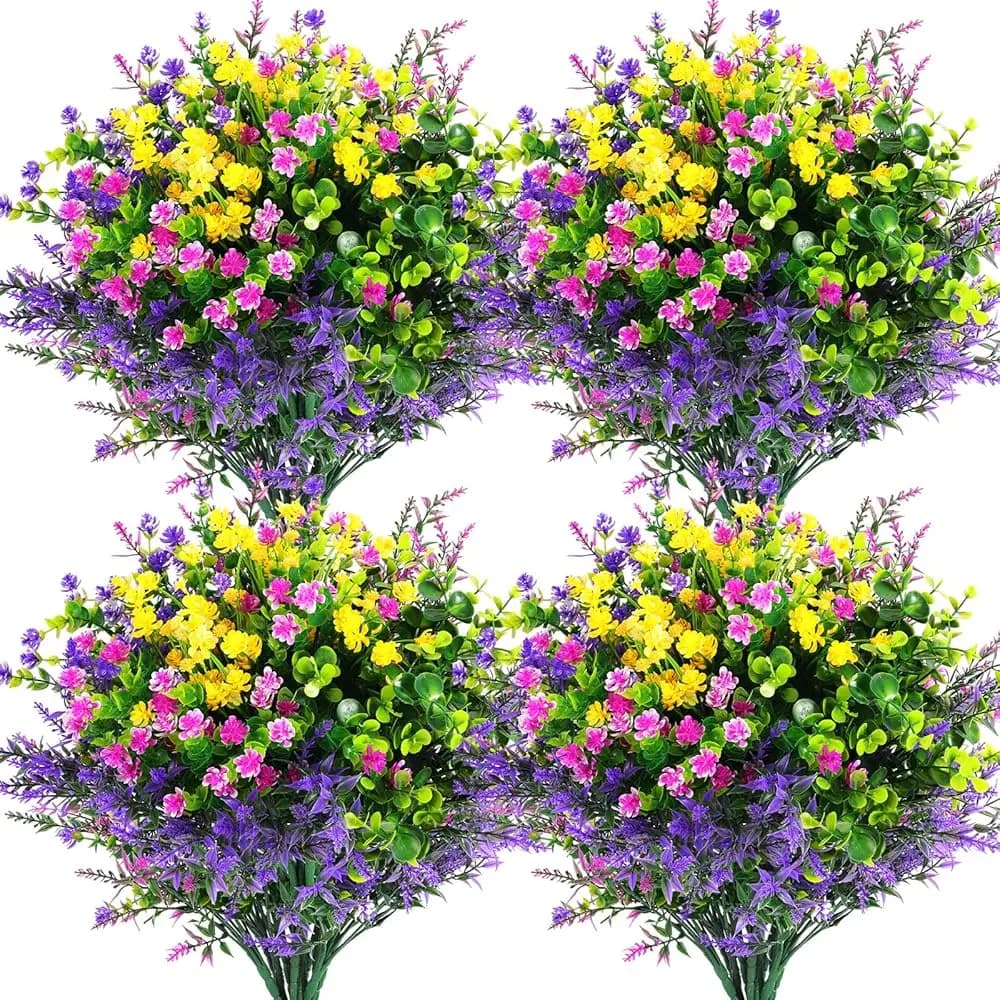 12 Pezzi Fiori Artificiali da Esterno, Piante Finte Resistenti ai Raggi UV, Fiori in Plastica per Fioriere Sospese, Portico e Finestra
