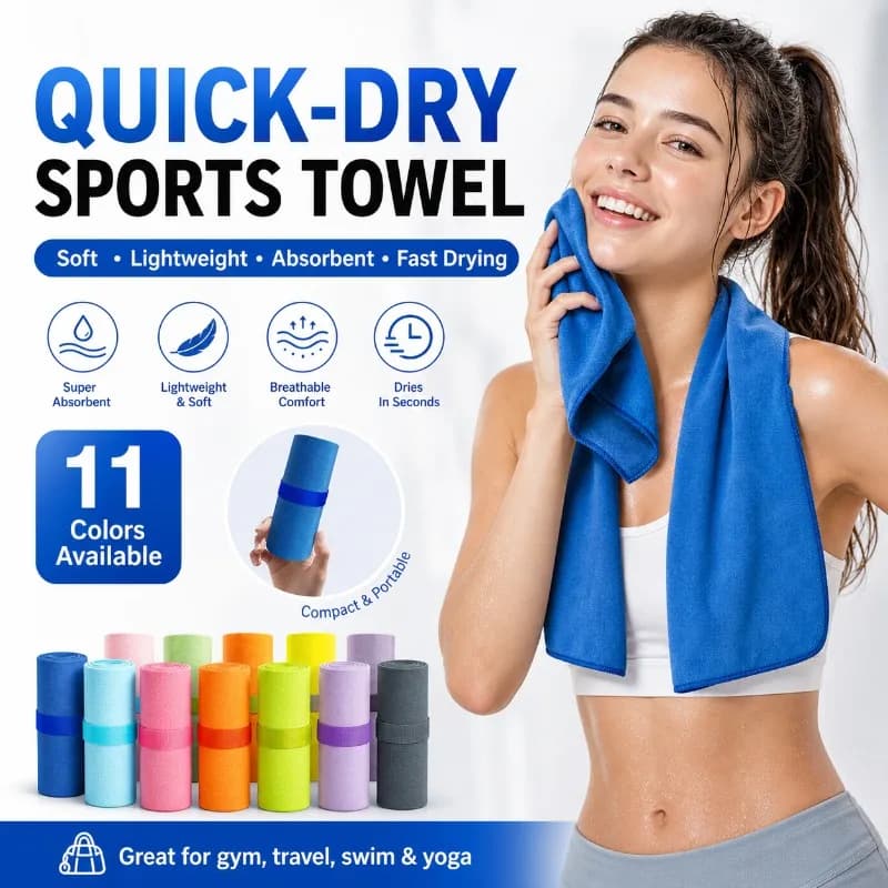 Asciugamano Leggero ad Asciugatura Rapida in 11 Colori, Microfibra per Fitness, Yoga e Spiaggia, Asciugamano da Viaggio Compatto con Cinturino Elastico
