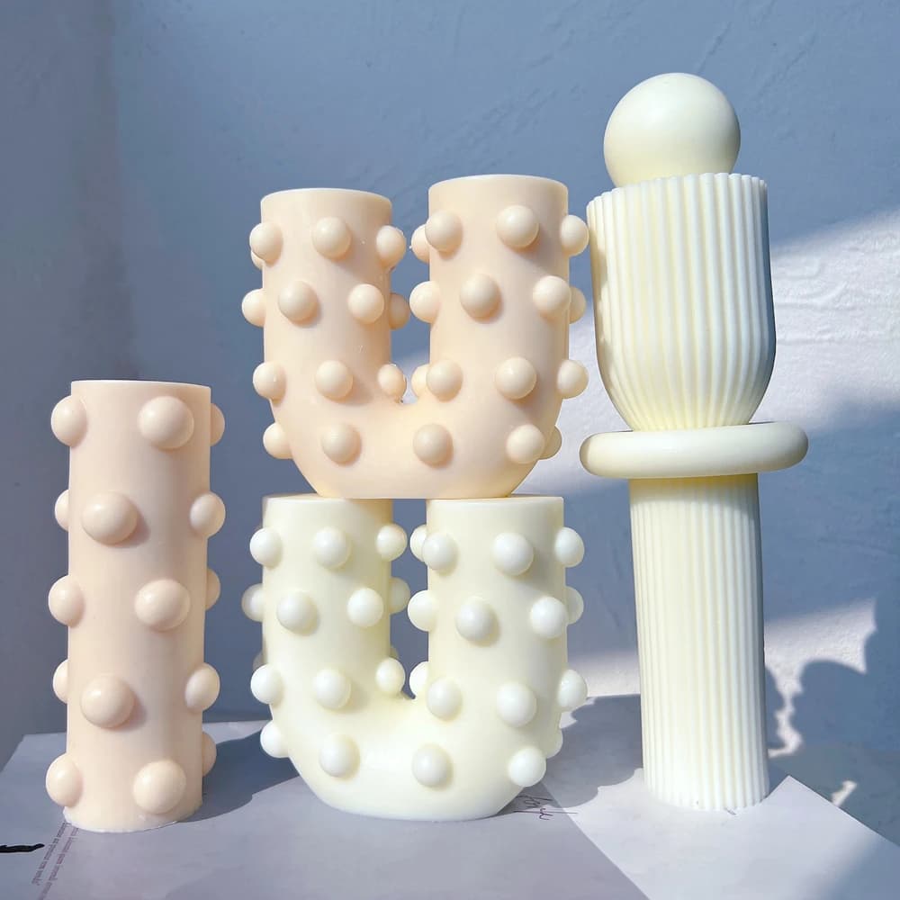 Geometric Ribbed Pillar Candle Mold Abstract Cylindrical Striped Soy Wax Molds U Shape Wave Point Silicone Mould