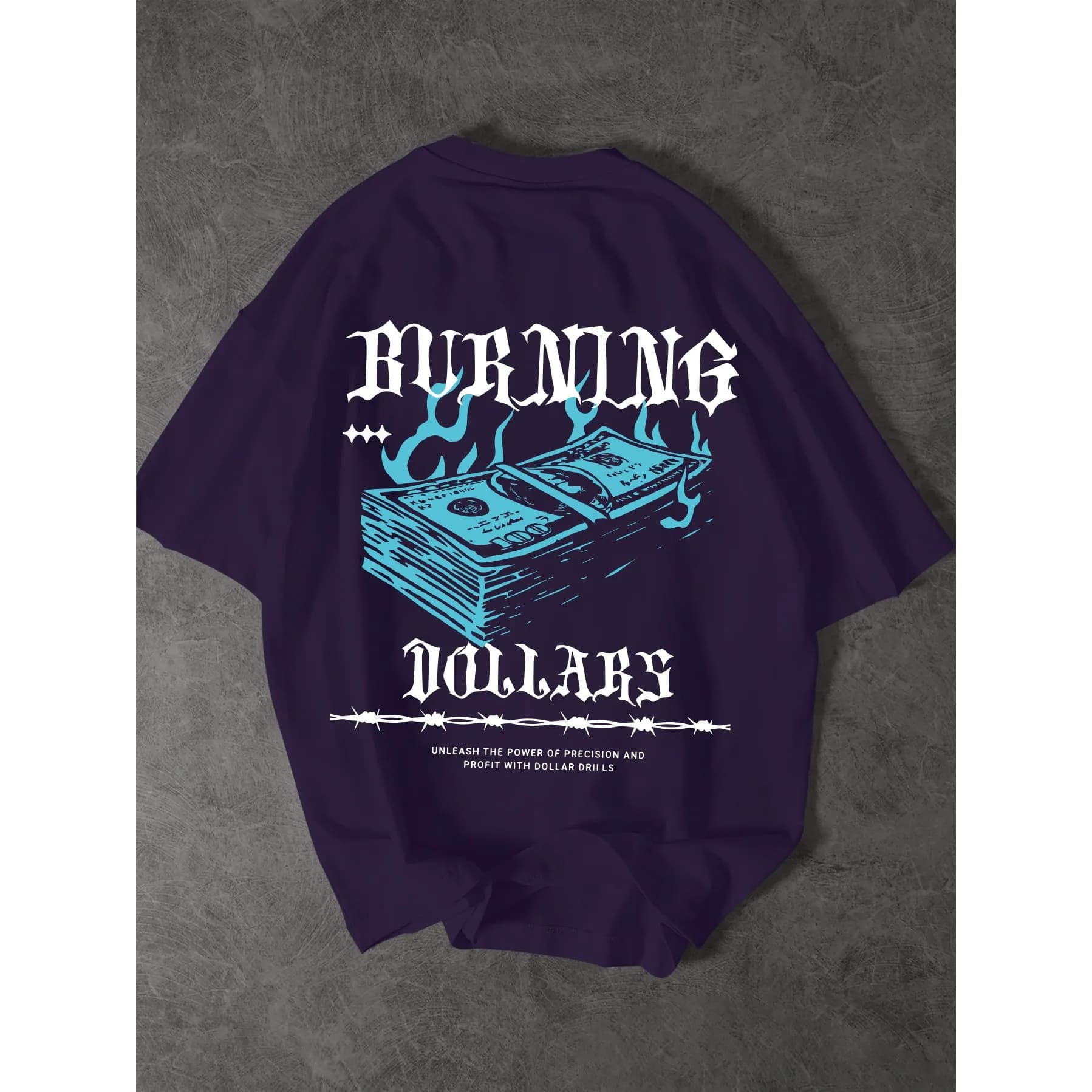 T-shirt con stampa gotica Burning Dollars, t-shirt casual da uomo in cotone a maniche corte, da indossare ogni giorno