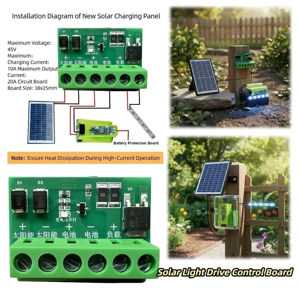 Scheda di controllo solare 6-45V 10A-20A, circuito controller durevole per pannelli fotovoltaici 38*25mm, manutenzione automatica della scheda di circuito solare