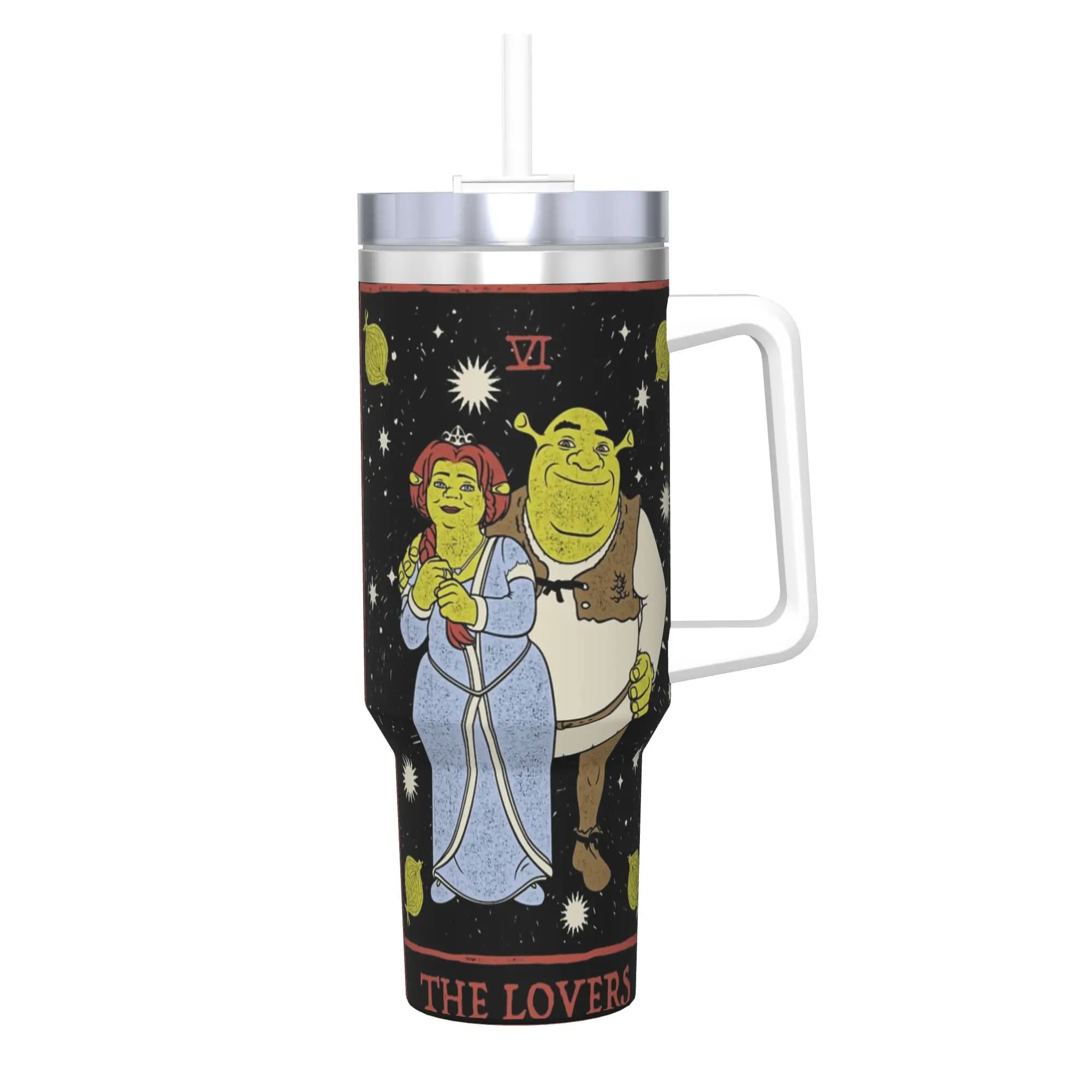 Bicchiere in acciaio inossidabile Fiona & Shreks The Lovers Tarot Card Tazza termica portatile per bevande fredde Tazza per acqua da viaggio