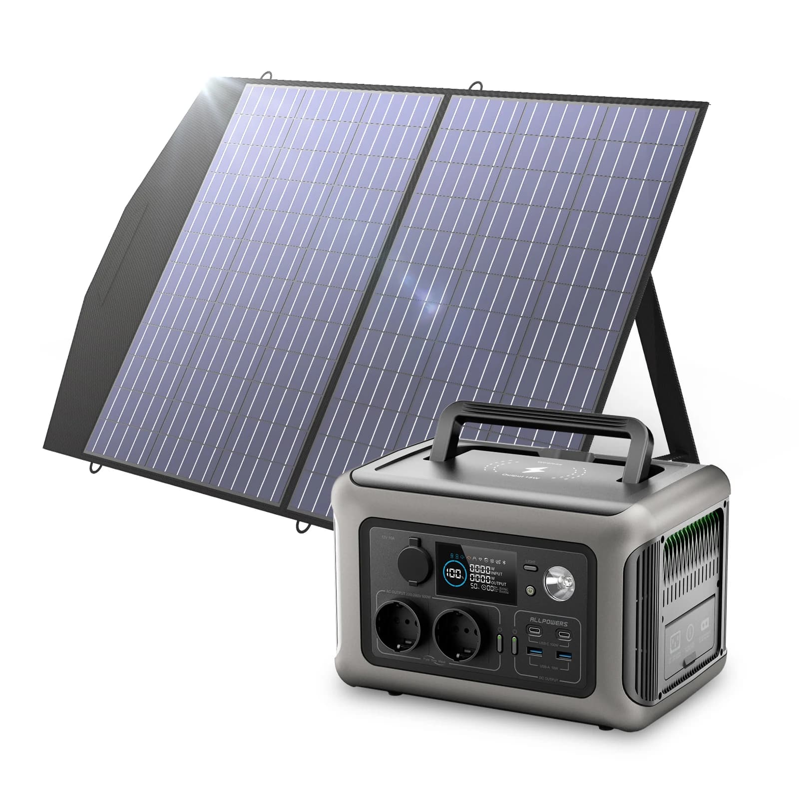 ALLPOWERS R600 Generatore solare 299Wh 600W Centrale elettrica e pannello solare pieghevole SP027 100W 2X100W Caricatore solare per campeggio RV