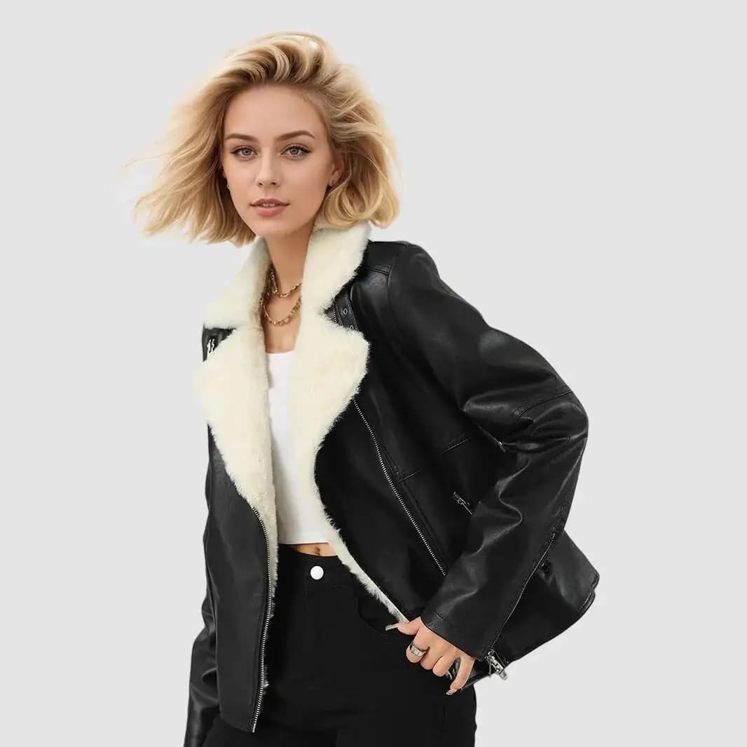 Cappotto da donna in montone sintetico spesso caldo alla moda, cappotto vintage a maniche lunghe con orlo per cintura, capispalla femminile